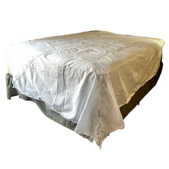 Battenburg Lace Tablecloth Scalloped Edges 83"x64" White Cotton - Picture 9 of 10